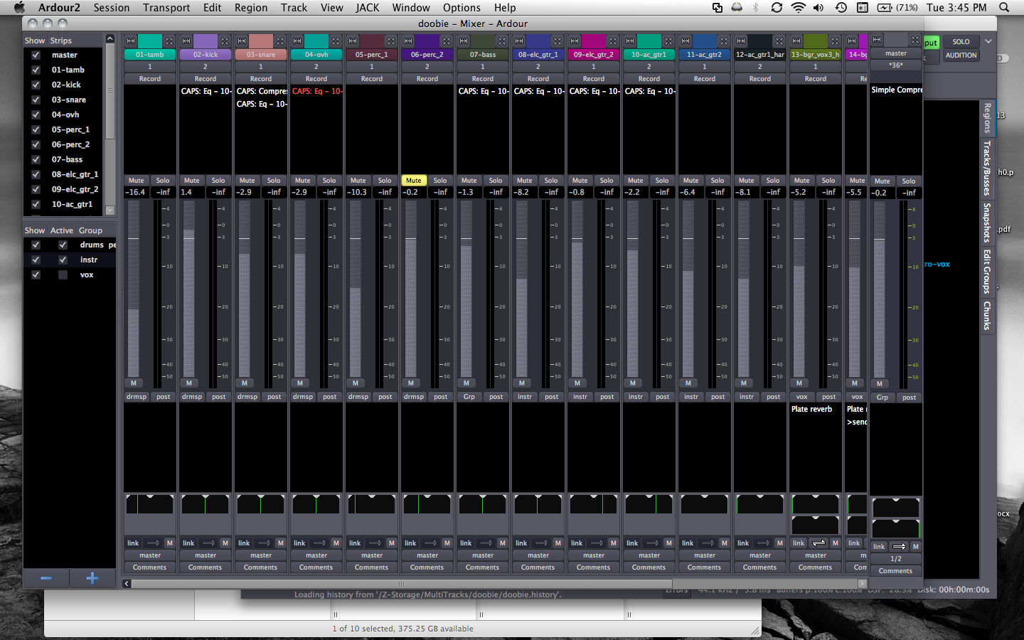 ardour audio software compared to audacity. mix window