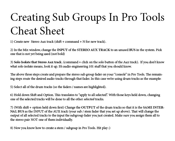 creating subgroups, stems in pro tools