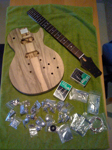 All the parts for a warmoth guitar build