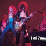 Led Zeppelin on stage. Color photo Page and Plant