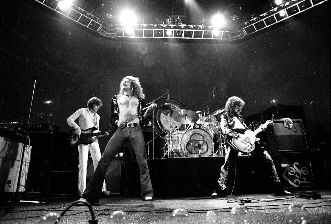 Led Zeppelin concert. Photo. Black and white. Glam shot