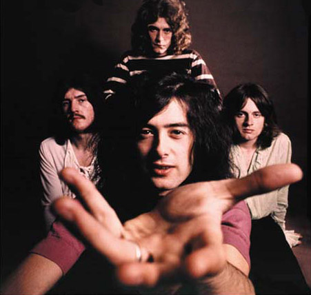 Led Zeppelin studio shot photo. Jimmy Page in front