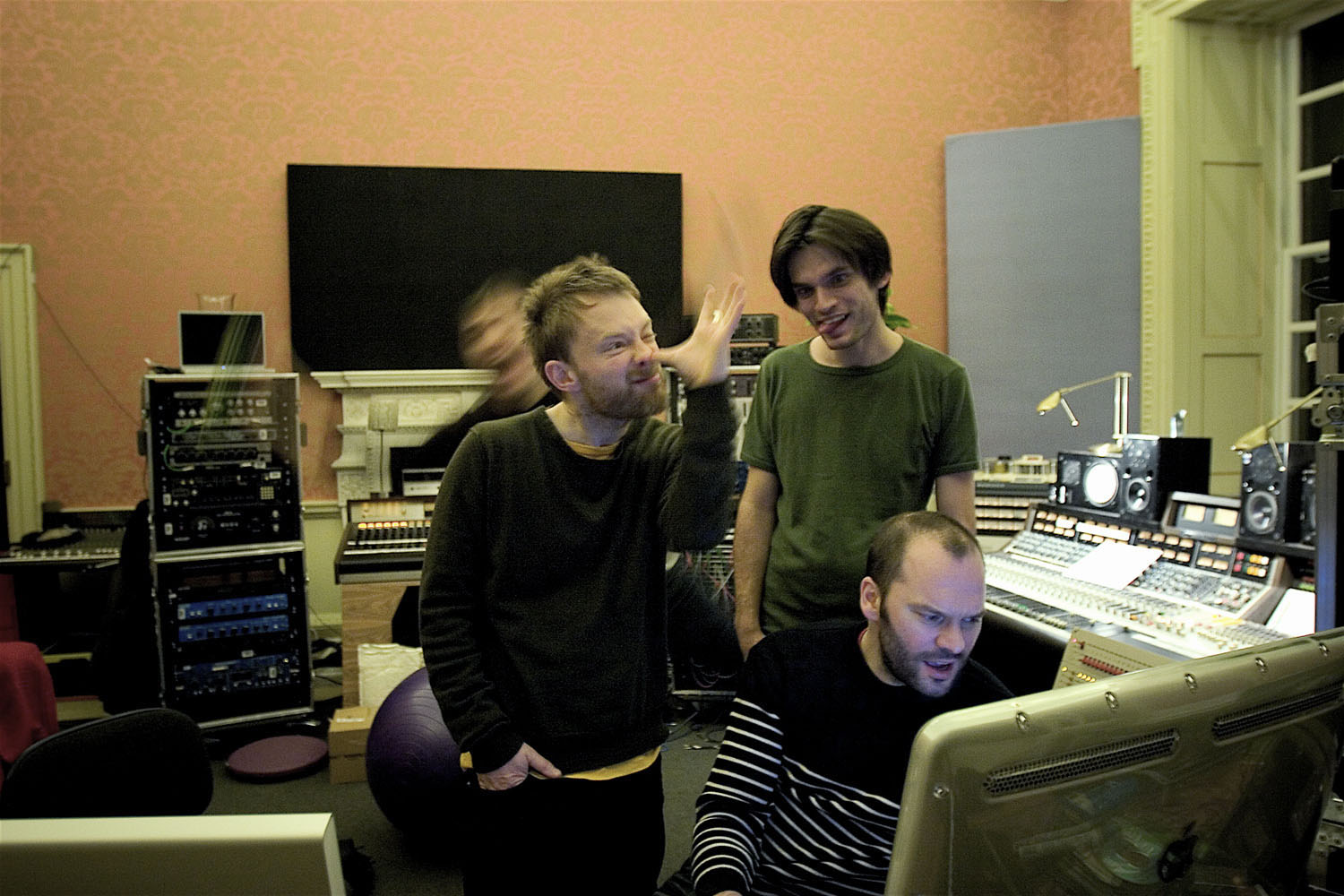 Radiohead band in the studio with nigel godrich