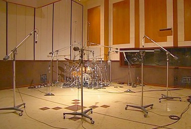 Drums in a studio, room mics