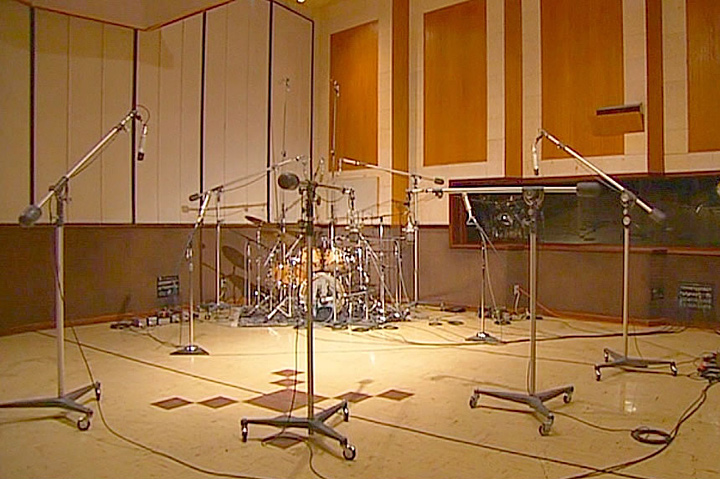 Drums in a studio, room mics