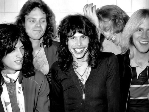 Black and white photo of a younger Aerosmith