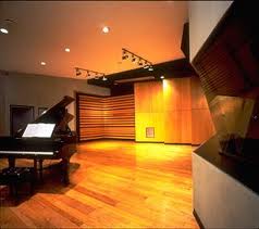 professional recording studio live room, piano, wood