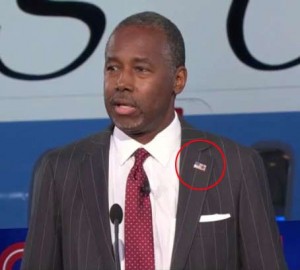 star on flag pin, dot on flag pin, ben carson, republican debate