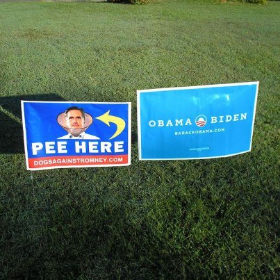 Pee Here on Romney Yard sign. Pro Obama.