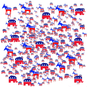 Republican elephants and democratic donkeys in space