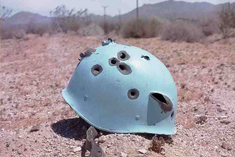 Blue UN Helmet full of bullet holes. People BRAG about this.