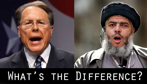 Wayne LaPierre and Abu Hamaz al-Masri. NRA creates terrorists, extremists
