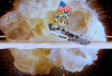democratic donkey on a spaceship exploding death star