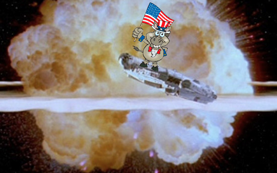 democratic donkey on a spaceship exploding death star