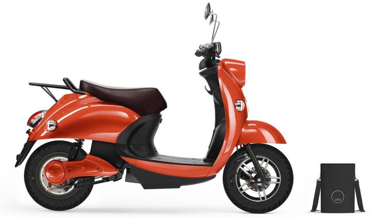 Red UNU electric scooter, spare battery