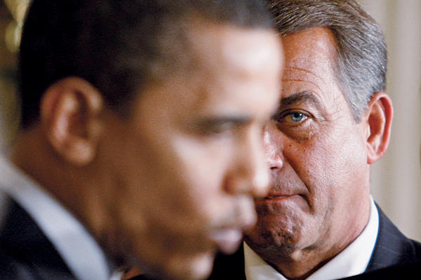 John Boehner staring at Barack Obama