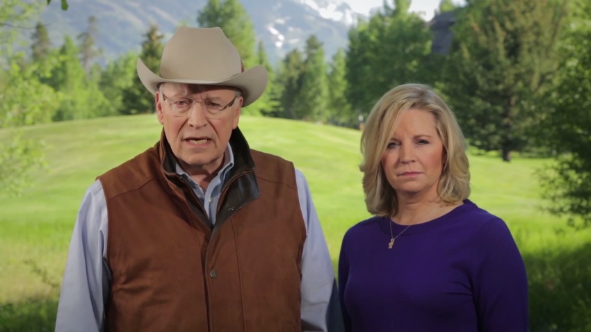 Dick Cheney and daughter, cowboy hat, outside