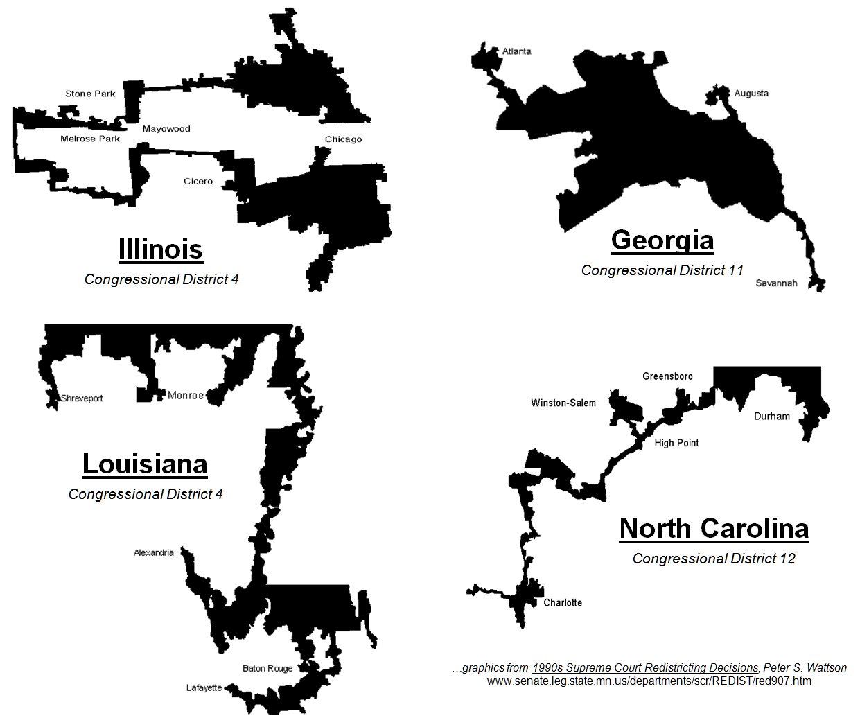 Map of gerrymandered congressional districts