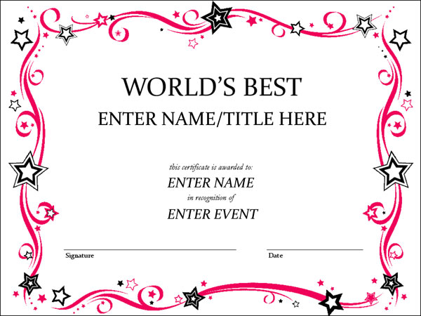 World's Best Certificate, enter name here