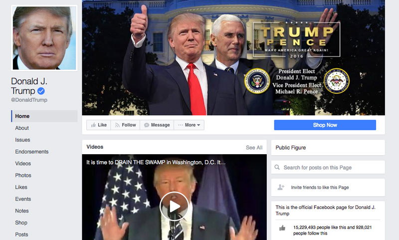 screenshot Donald Trump facebook page