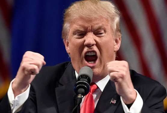 Donald Trump yelling, fists in the air