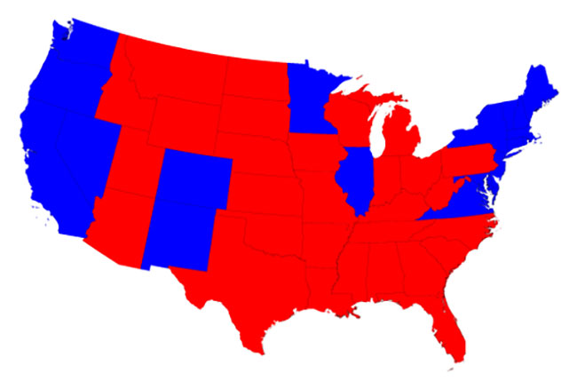America political map, red vs. blue tates